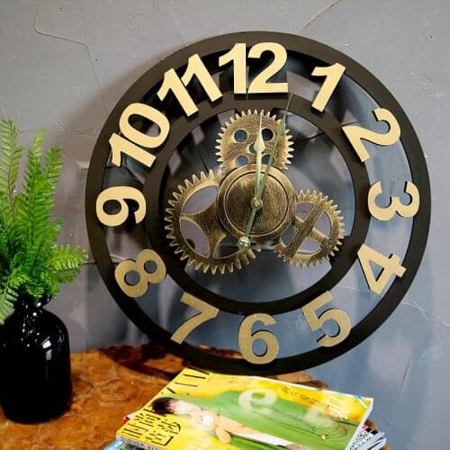 Retro industrial American wall clock creative gear Roman digital clock wall clock bar cafe shop wall