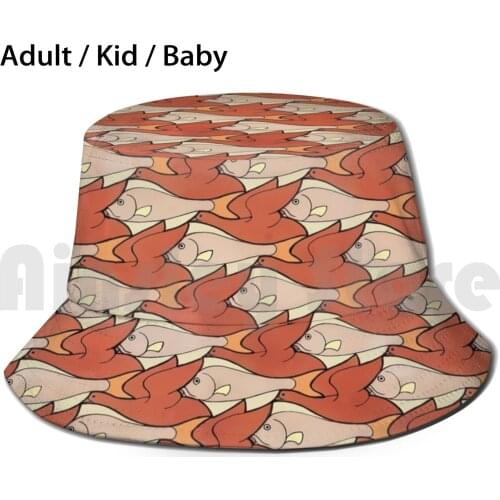 Art Deco Fish And Birds Tessellation Sun Hat Foldable UV Protection Ornithology Tessellation Birds And Fishes