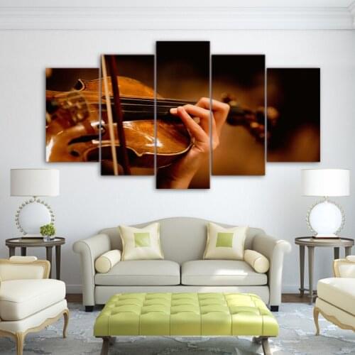 Modern HD Printed Wall Art Unframed Canvas Picture 5 Pieces Musical Instrument Violin Play Elegant Music Painting Poster Home De