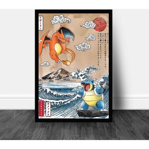 Pokemon Japanese Anime Art Print Portrait Comic Wave Poster Charizard Blastoise Kids Room Bedroom Gifts Wall Art Decor Cudros