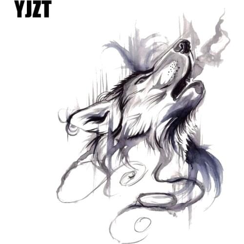 YJZT 10CM*13.4CM Ink Painting Howling Wolf Head PVC Motorcycle Car Sticker 11-00461