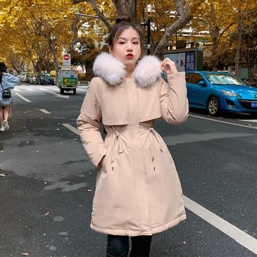 Womens Parkas Solid Hooded with Fur Wool Liner Zipper Long Winter Jacket Casual Plus Size Long Sleeve Coats Female Outerwear