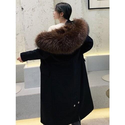 Fur Real Coat Female Real Raccoon Fur Liner Woman Parkas Winter Clothes Women Luxury Fur Collar Warm Overcoat 2099