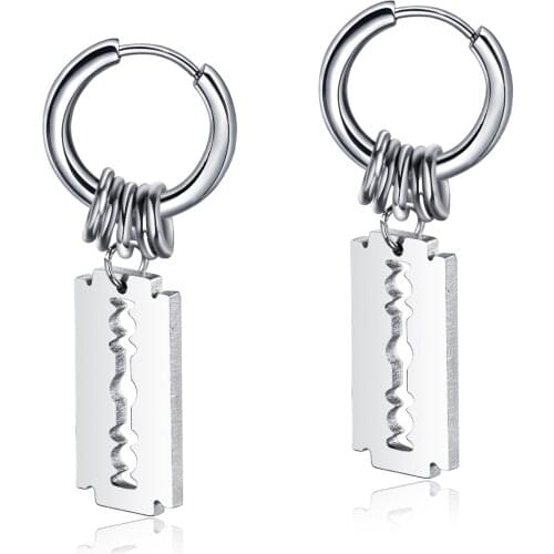 Punk Blade Earrings Men Stainless Steel Hollow Hoop Earrings for Women Punk Piercing Jewelry Hip Hop boucle oreille femme