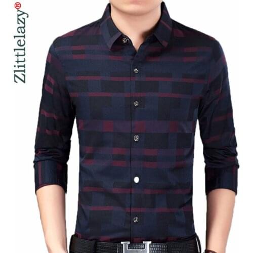 2020 Brand Long Sleeve Men Social Shirt Spring Streetwear Casual Plaid Shirts Dress Mens Slim Regular Fit Clothes Fashions 0051