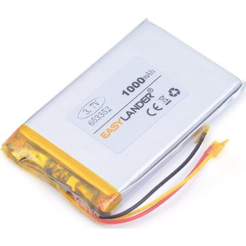 3-wire 3.7V 1000mAH 653352 PLIB polymer lithium ion / Li-ion battery for Smart watch GPS mp3 mp4,cell phone,speaker
