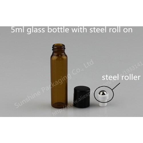 30pcs 5ml amber roll on roller bottles for essential oils roll-on refillable perfume bottle deodorant containers with black lid