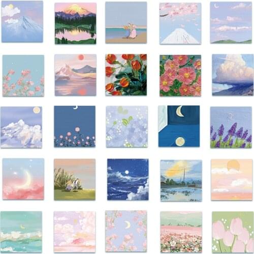 56pcs Retro Scenery&Art Paintings Stationery Stickers Book Natural Aesthetic Landscape Notebook Cute Journaling Decor Sticker