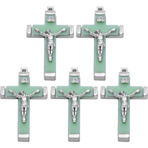 5x Metal Christ Jesus Cross Luminous Glow in the Dark Pendant Crucifix Ornaments