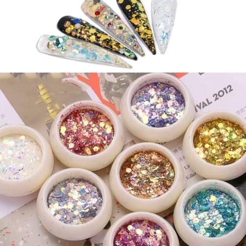 8Jar/Set Mermaid 3D Sequins Eye Makeup Gradient Nails Glitter Hexagon Colorful Sequins Sparkling Powder DIY Charm Glitter Flakes