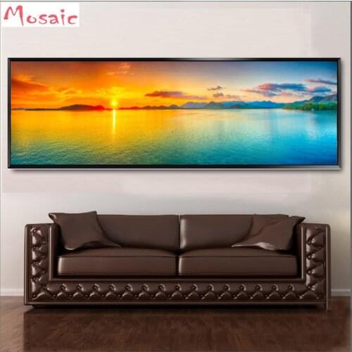 Diy Diamond Painting Landscape Painting Large Sunset Sea Panorama Seascape full square round Diamond Embroidery Home Room