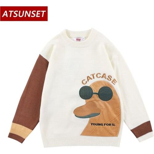 ATSUNSET Cartoon Flat-Billed Duck Embroidery Simplicity Sweater Hip Hop Streetwear Sweater Harajuku Knitting Pullover Tops