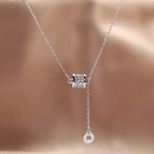 925 Sterling Silver Geometry Zirconia Pendant Necklace Clavicle Chain Fashion Elegant Wedding Jewelry