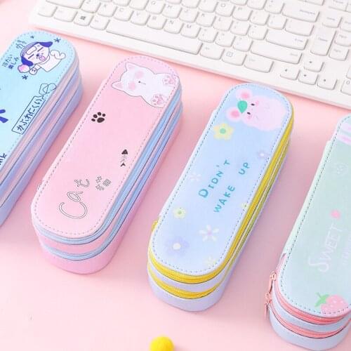 Korean style pencil case simple canvas double-layer stationery kawaii pencil case cute pencils bag pokemon school supplies