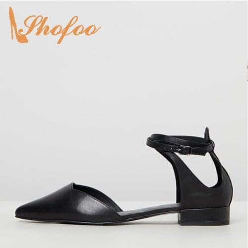 Black Cross Tied Low Chunky Heels Sandals Woman Large Size 11 16 Soft Leather Buckle Strap For Ladies Summer Footwear Concise