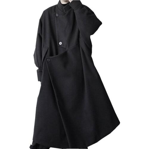 【custom】2020 Dark autumn and winter thickening medium length woolen coat wrong size windbreaker coat S-6XL