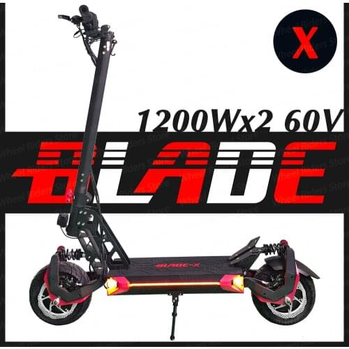 Blade X Electric Scooter 60V Dual Motor 2*1200W Top Speed 75km/h 10*3 inch Wide Tire BladeX E-scooter Blade10 Skateboard 60V
