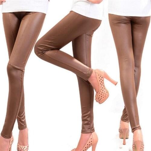 Women Pants Slim high Waist Leggings New Korean Fashion Casual Imitation Leather Fit Solid female Pantalon Trousers
