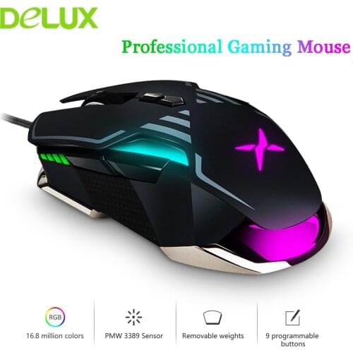 Delux M628 USB Wired Mouse RGB Ergonomics Opitical Mice16000DPI Adjustable Computer Gaming Mouse With Led Backlit Mice For PC