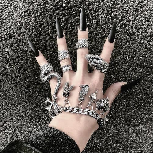 Yobest 4Pcs/Set Gothic Steampunk Snake Midi Ring Set Vintage Punk Metal Knuckle Joint Rings For Women Boho Party Jewelry Anillos