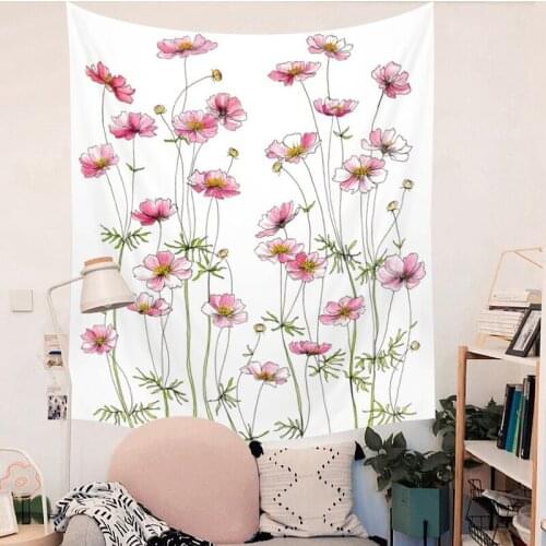 Pink Blossoms Comos Flower Tapestry Wall Hanging Floral Yellow Tapestry Wallpaper Home Decor Small Size Tapestries Boho Carpet