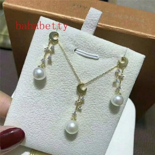 New natural 10MM shell pearl earrings pendant moon design Tibetan Silversr sets