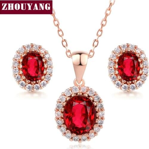 Top Quality ZYS213 Red Crystal Rose Gold Color Jewelry Necklace Earring Set Rhinestone Made with Austrian Crystals