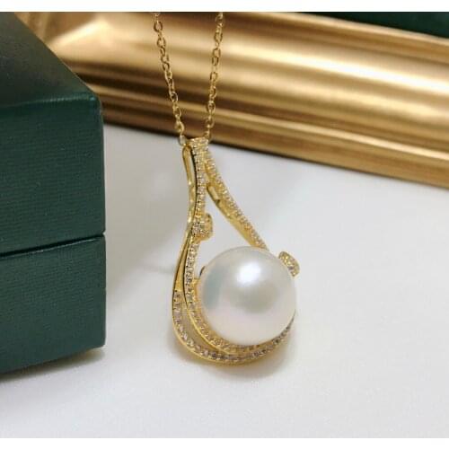 Fine Jewelry 11-12mm 925 Sterling Silver Natural Fresh Water White Pearl Pendant Necklaces for Women FIne Pearls Pendants