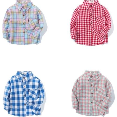 Baby Boy Girl Plaid Shirts Girls Blouses Children Kids Cotton Clothes Boys Striped Long Sleeve Shirts