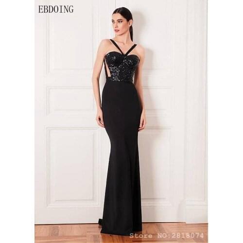Charming Mermaid Fromal Dress Sexy Black Vestidos de festa Strapless Sequined Evening Dresses New Arrive Prom Party Gown