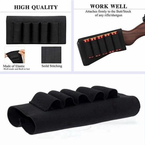 Rifle Hunting Tactical Shotgun Pouches 5 Butt Cartridges Stock Shell Holder Elastic Fabric Ammunition Carrier Pouch