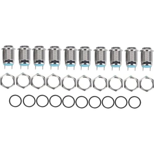 10Pcs/set 12mm 2A 250V Mini Waterproof 2Pin Metal Button Reset Jog Switch