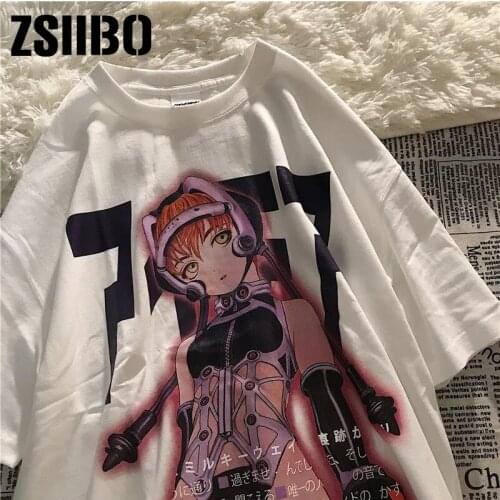 Women clothing punk top shirt Summer t-shirt Streetwear clothes Japanese anime mechanical Girly print T-shirt casual Harajuku