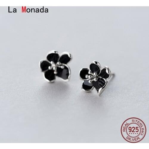 La Monada Black Flower Women Earrings Studs 925 Sterling Silver Fine Jewelry Beautiful Stud Earrings For Women Silver 925 Korean