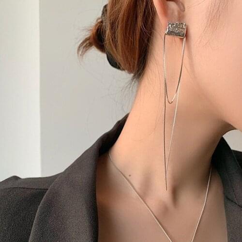VSnow Temperament Irregular Cube Wrinkles Veins Dangle Earring for Women Girls Asymmetry Long Metallic Tassel Earring Jewellery