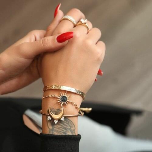 Zkceenier Modyle 3Pcs/set Bohemian Gold Color Moon Sun Bracelet Set for Women Punk Boho Bracelet Set Bangle Jewelry Gift