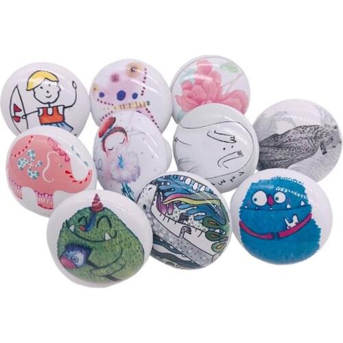 1PC Ceramic Cabinet Round Knobs Cartoon Wardrobe Pull Bedroom Furniture Cupboard Drawer Handle Porcelain Knobs Dresser Pulls