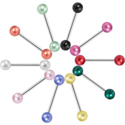 10-50PCS Colorful Acrylic Ball Tongue Rings 16mm Stainless Steel Barbell Tongue Piercing Retainer Nipple Bar Ring Body Jewelry