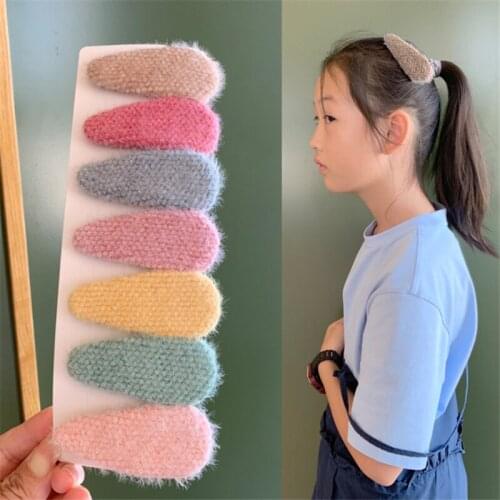 10pcs/Lot Japan and Korea Autumn and Winter New Faux Rabbit Fur Hair Cute Side Clip Plush Hair Clip BB Clip Candy Color Hairpins
