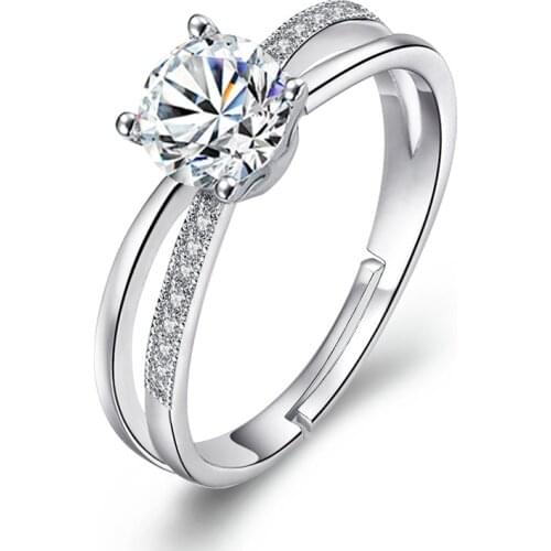 100% 925 sterling silver fashion shiny crystal ladies`adjustable rings jewelry birthday gift wholesale drop shipping cheap