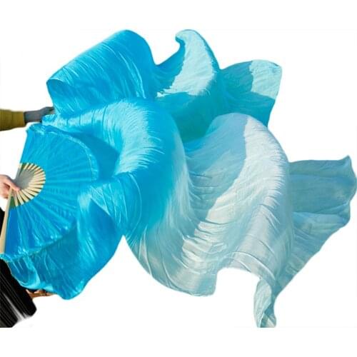 2018 High Quality Silk Belly Dance Fan Dance 100% Real Silk Veils Left+right blue Colors hot Sale turquoise+ligth turquoise