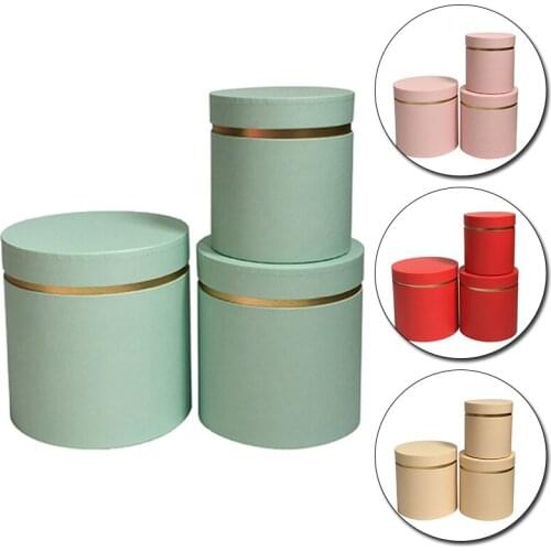 3Pcs/Set Decorative Round Shape Gift Boxes Solid Color Packaging Florist Flowers Boxes With Lids Hug Bucket Wedding Party Decor