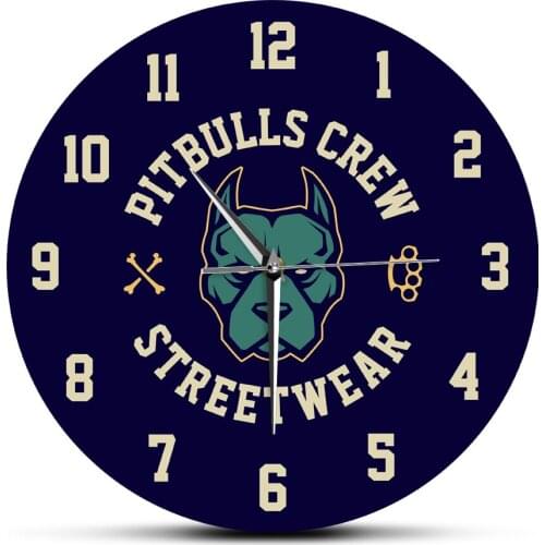 Pitbulls Terrier Dog Head Printed Acrylic Wall Clocks Quartz Modern Design Puppy Pet Animal Silent Rounded Wall Hanging Watch