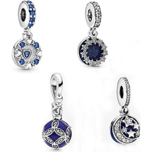 925 Sterling Silver Moments Blue Sky Stars Charms Love Bead Fit Original Pan Bracelet For Women DIY Jewelry