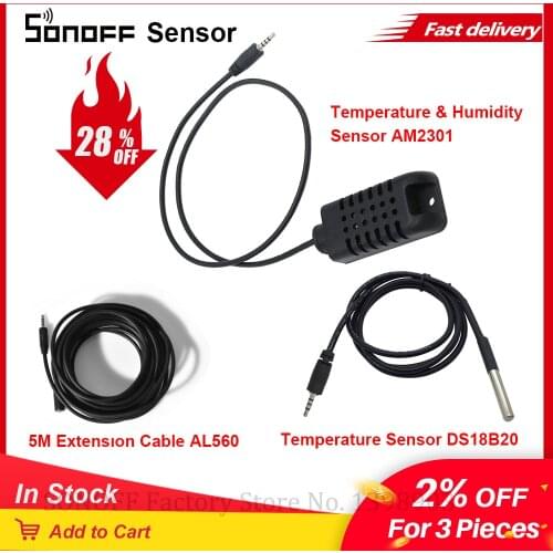 SONOFF Sensor DS18B20 AM2301 Temperature And Humidity Sensor For Smart Home SONOFF TH10/ 16 Wifi Switch AL560 5M Extension Cable