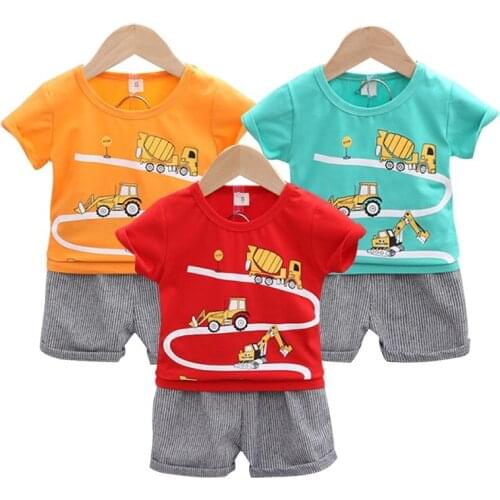 Summer Toddler Boys Cartoon Print Pullover Top + Pants 2 Piece Suit Baby Kids Casual New Set 2021 Children Cotton Active Outfit