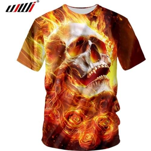 UJWI 3D Printed Flame Skull Header T-shirts Casual Mens Top Tee Neutral Fashion Funny Cool Short Sleeve O-neck T shirt Harajuku