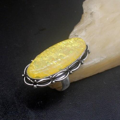Gemstonefactory Jewelry Big Promotion Single Unique 925 Silver Yellow Dichroic Glass Fancy Women Men Gifts Rings 6# 20212672