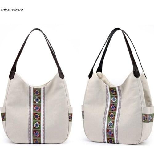 Canvas Shoulder Bag Printed Pattern Clutch Bags Retro Large Capacity Shoulder Bag Lightweight Tote Handbag for Women