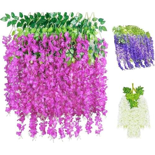 16PCS Artificial Wisteria Hanging Flowers Garland Wisteria Artificial Flowers for Wedding Decorations Garden